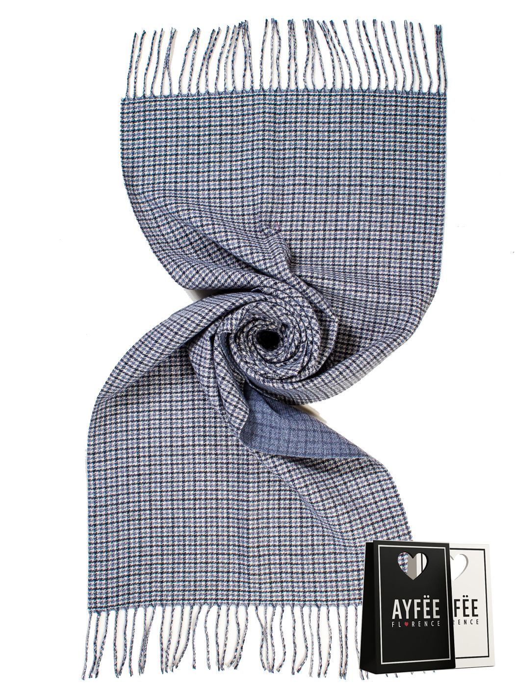 STOLA PIED DE POULE CON FRANGE, 100%VI, MADE IN PRC               